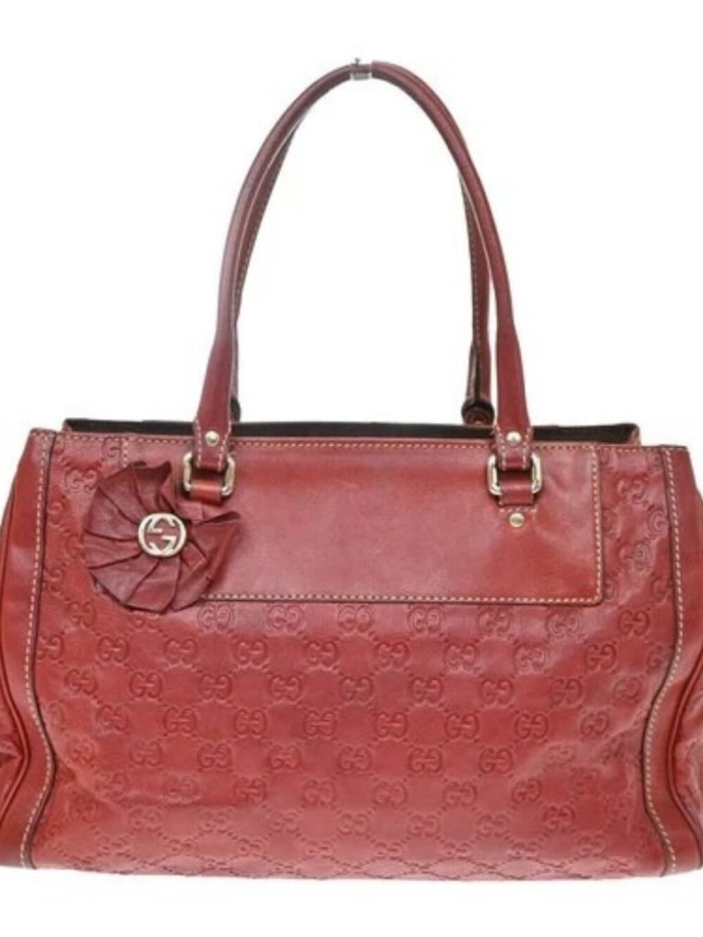GUCCI Logo Guccissima GG Hand Bag Leather Red Italy GHW 33KD804